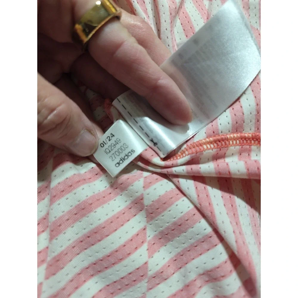 Adidas Golf Ultimate365 Polo Shirt Men's XL Salmon Pink  Heathered Stripes UPF50
